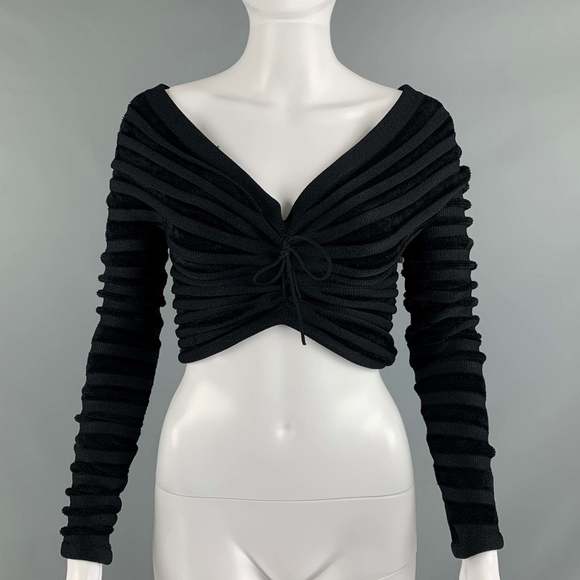 ALAIA Sweaters - ALAIA Black Viscose Polyamide Velvet Cropped Pullover